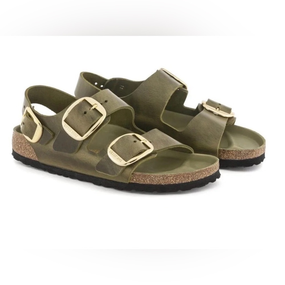 Birkenstock Milano Big Buckle Natural Leather Olive Green
